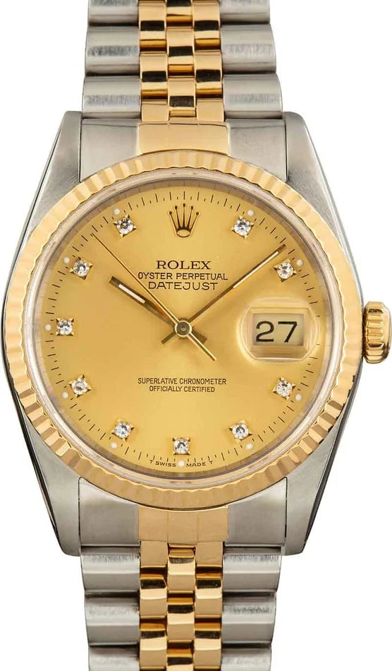 Rolex DateJust 16233 for Men | 36MM | Diamond Champagne Dial | Two Tone | Jubile Band