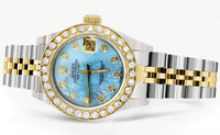 Diamond Rolex Datejust Gold Watch for Women | 1 Carat Bezel | 26MM | Blue Pearl Diamond Dial | Jubilee Band