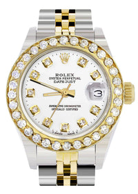 Diamond Rolex Datejust Watch for Women | 1 Carat Bezel | 26MM | White Dial | Jubilee Band