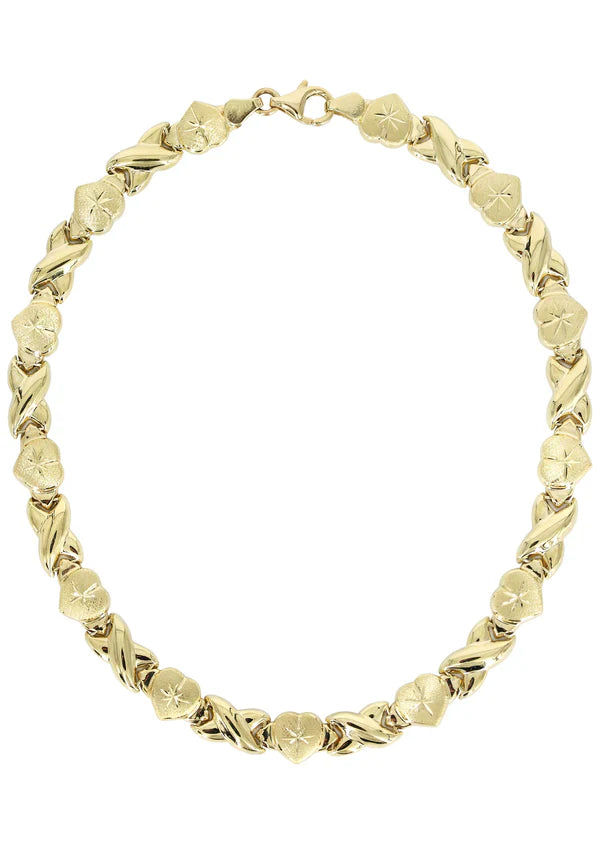 YELLOW GOLD "XO HEART" NECKLACE & BRACELET SET FOR WOMEN | APPX 16.9 GRAMS