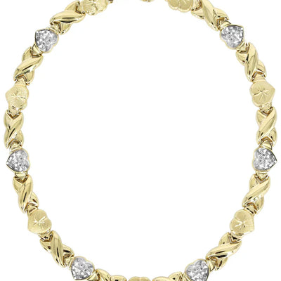 YELLOW GOLD "XO HEART" DIAMOND CUT TWO TONE NECKLACE FOR WOMEN 10K/14K