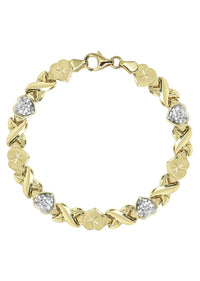 YELLOW GOLD "XO HEART" DIAMOND CUT TWO TONE NECKLACE & BRACELET SET FOR WOMEN | APPX 17.3 GRAMS