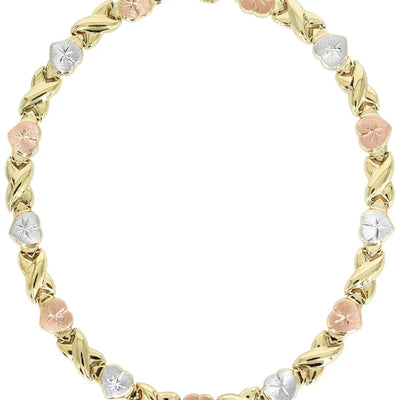 YELLOW GOLD "XO HEART" TRI-COLOR NECKLACE FOR WOMEN