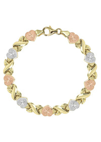 YELLOW GOLD "XO HEART" TRI-COLOR BRACELET FOR WOMEN 10K/14K