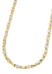 YELLOW GOLD "XO HEART" TRI-COLOR NECKLACE FOR WOMEN