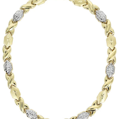 YELLOW GOLD "XO" DIAMOND CUT TWO TONE NECKLACE & BRACELET SET FOR WOMEN 10K/14K APPX 17.3 GRAMS
