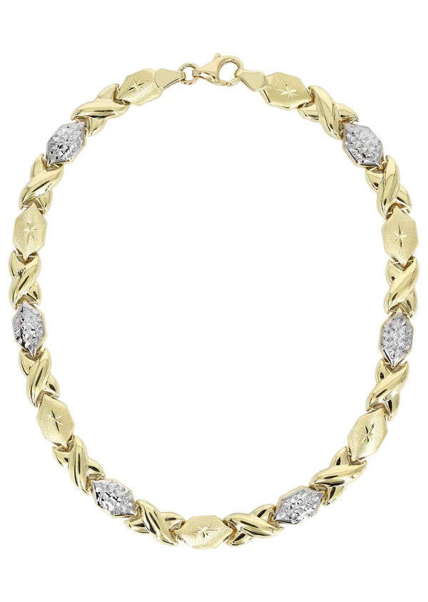 YELLOW GOLD "XO" DIAMOND CUT TWO TONE NECKLACE FOR WOMEN 10K/14K