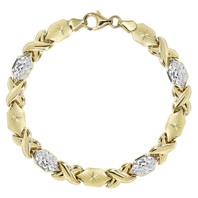 YELLOW GOLD "XO" DIAMOND CUT TWO TONE BRACELET FOR WOMEN 10K/14K