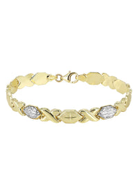 YELLOW GOLD "XO" DIAMOND CUT TWO TONE BRACELET FOR WOMEN 10K/14K