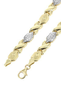 YELLOW GOLD "XO" DIAMOND CUT TWO TONE NECKLACE & BRACELET SET FOR WOMEN 10K/14K APPX 17.3 GRAMS