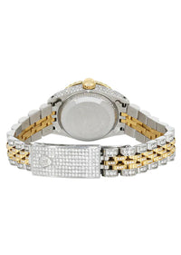 Full Diamond Bust Down Rolex Datejust Gold Watch for Women | 1 Carat Bezel | 26MM | Green Pearl Diamond Dial | Jubilee Band