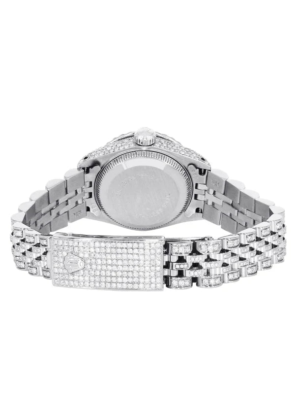 Full Diamond Bust Down Rolex Datejust Watch for Women | 1 Carat Bezel | 26MM | Blue Mother of Pearl Diamond Dial | Jubilee Band