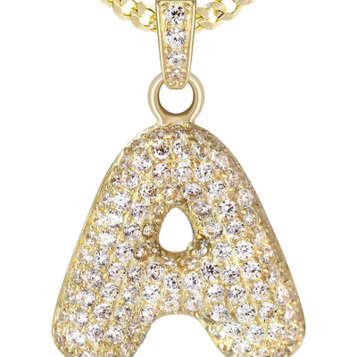 10K Yellow Gold Bubble Letter "A" CZ Necklace | Appx. 4.3 Grams