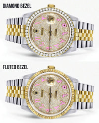 Diamond Gold Rolex Datejust Watch 16233 | 36MM | Pink Arabic Full Diamond Dial | Stainless Steel | Jubilee Band
