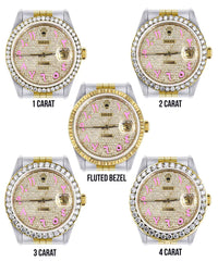 Diamond Gold Rolex Datejust Watch 16233 | 36MM | Pink Arabic Full Diamond Dial | Stainless Steel | Jubilee Band