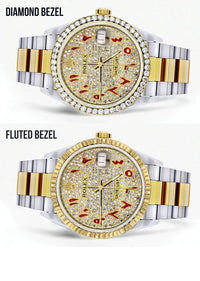 Diamond Rolex Datejust Watch 16233 | 36MM | Custom Red Arabic Full Diamond Dial | Stainless Steel | Oyster Band