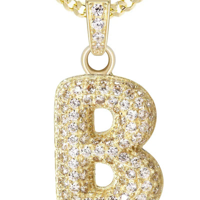 10K Yellow Gold Bubble Letter "B" CZ Necklace | Appx. 4.4 Grams