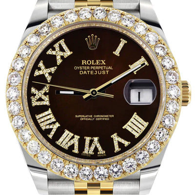 Rolex Datejust II Watch | 41MM | Custom Brown Diamond Roman Dial | 18K Yellow Gold & Stainless Steel | Jubilee Band