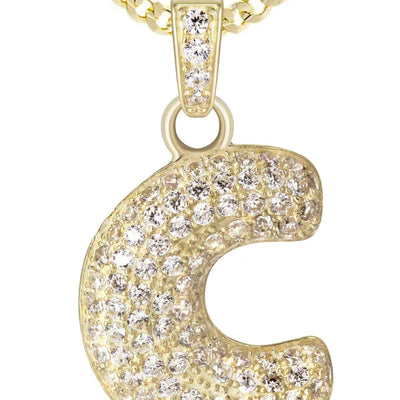 10K Yellow Gold Bubble Letter "C" CZ Necklace | Appx. 4.3 Grams