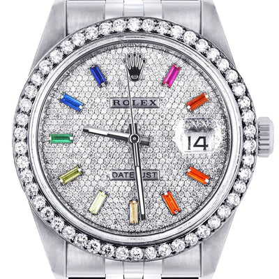 Diamond Rolex Datejust Watch 16200 | 36MM | Diamond Color Baguettes Dial | Stainless Steel | Jubilee Band