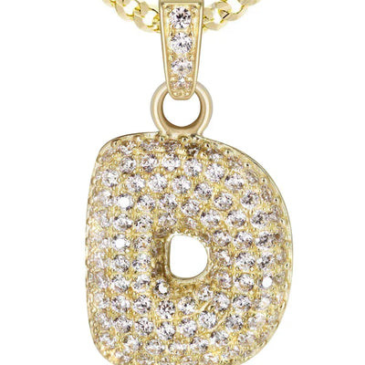 10K Yellow Gold Bubble Letter "D" CZ Necklace | Appx. 4.6 Grams