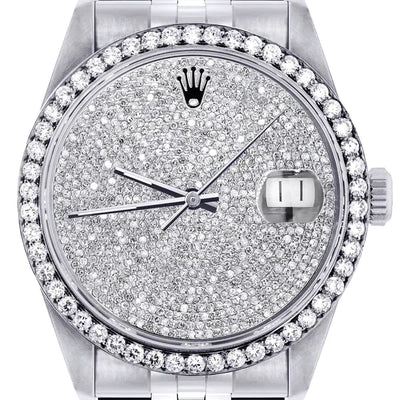 Diamond Rolex Datejust Watch 16200 | 36MM | Fully Iced Out Diamond Dial | Stainless Steel | Oyster Band