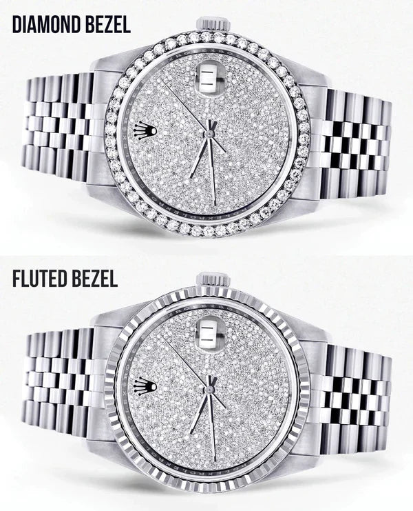 Diamond Rolex Datejust Watch 16200 | 36MM | Fully Iced Out Diamond Dial | Stainless Steel | Oyster Band