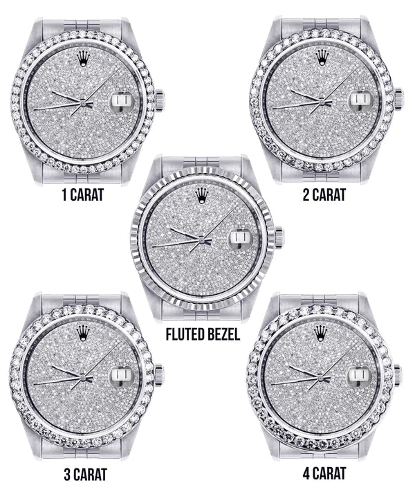 Diamond Rolex Datejust Watch 16200 | 36MM | Fully Iced Out Diamond Dial | Stainless Steel | Oyster Band