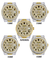 Diamond Gold Rolex Datejust Watch 16233 | 36MM | Black Arabic Full Diamond Dial | Stainless Steel | Jubilee Band