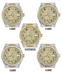 Diamond Gold Rolex Datejust Watch 16233 | 36MM | Custom Green Arabic Full Diamond Dial | Stainless Steel | Jubilee Band