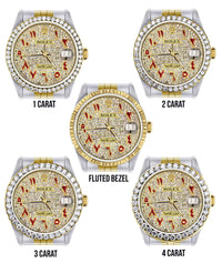 Diamond Rolex Datejust Watch 16233 | 36MM | Custom Red Arabic Full Diamond Dial | Stainless Steel | Jubilee Band