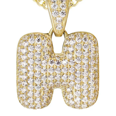 10K Yellow Gold Bubble Letter "H" CZ Necklace | Appx. 5.3 Grams