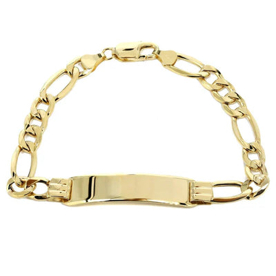 Hollow ID Figaro Bracelet | 10K/14K | Yellow Gold