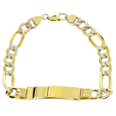 Childrens Hollow ID Pave Figaro Bracelet | 10K/14K | Yellow Gold