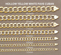 yellow hollow white pave cuban chain
