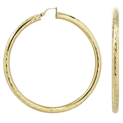 10K Gold Diamond Cut Hoop Earrings | Customizable Size
