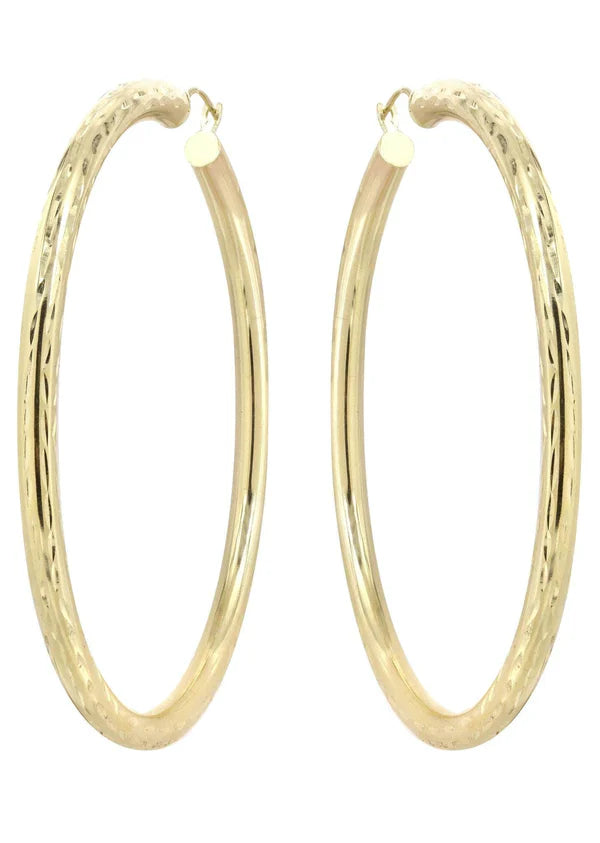 10K Gold Diamond Cut Hoop Earrings | Customizable Size