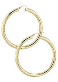 10K Gold Diamond Cut Hoop Earrings | Customizable Size