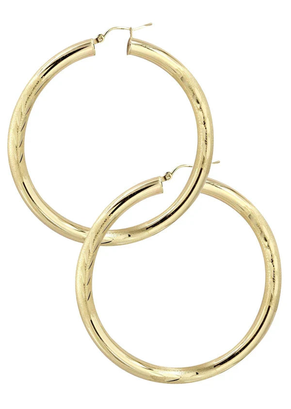 10K Gold Diamond Cut Hoop Earrings | Customizable Size
