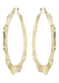 10K Gold Bamboo Hoop Earrings | Customizable Size