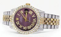 Iced Out Rolex Datejust | 36MM | Burgandy Roman Diamond Dial | Two Tone | Diamond Jubilee Band | 10 Carats of Diamonds