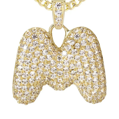 10K Yellow Gold Bubble Letter "M" CZ Necklace | Appx. 5.1 Grams
