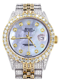 Iced Out Rolex Datejust | 36MM | Mother of Pearl Diamond Dial | Two Tone | Diamond Jubilee Band | 10 Carats of Diamonds