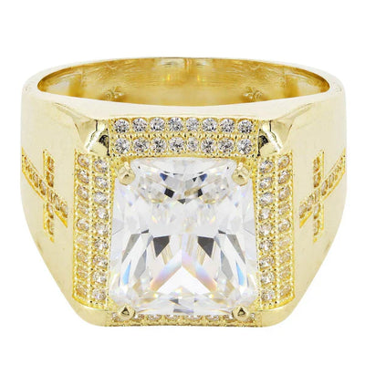 Mens Rock Crystal Ring | 10K Solid Yellow Gold | Style #4