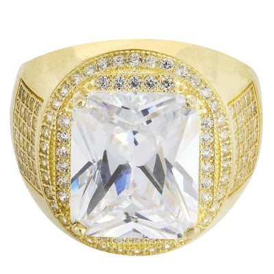 Mens Rock Crystal Ring | 10K Solid Yellow Gold | Style #13