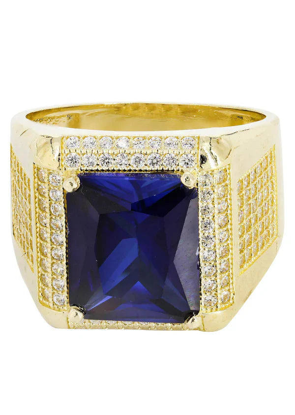 Mens Sapphire Ring | 10K Solid Yellow Gold | Style #7