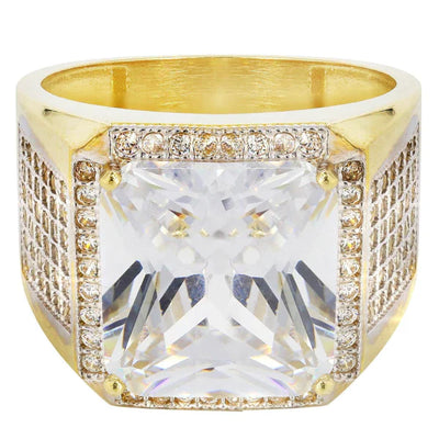 Mens Rock Crystal #2 Ring | 10K Solid Yellow Gold