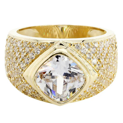 Mens Rock Crystal #3 Ring | 10K Solid Yellow Gold