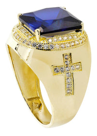 Mens Sapphire Ring | 10K Solid Yellow Gold | Style #5