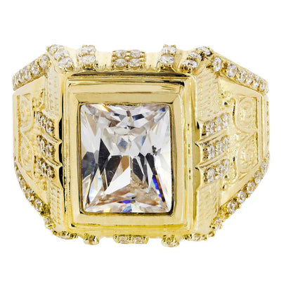 Mens Rock Crystal Ring | 10K Solid Yellow Gold